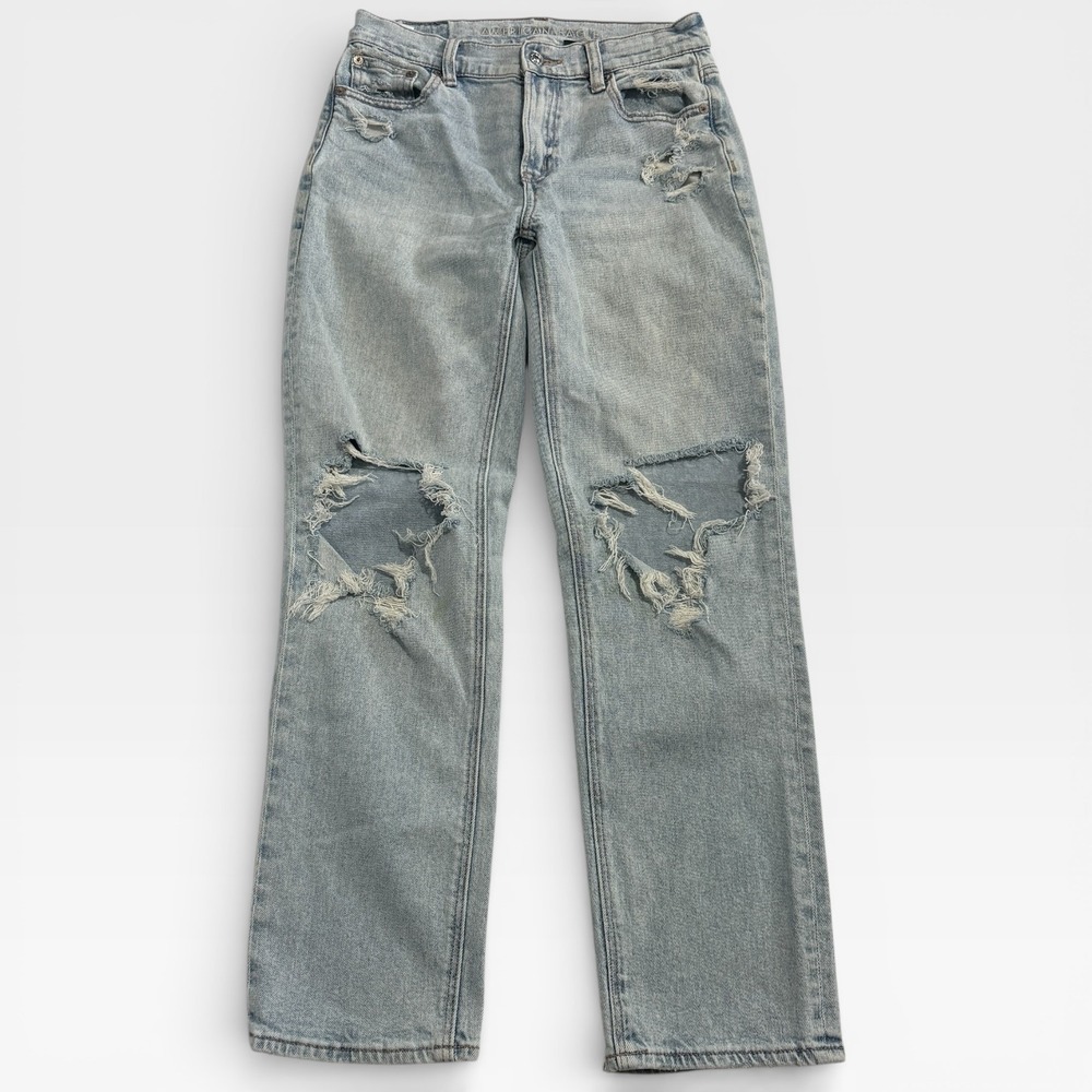 American Eagle Stretch Super High Rise Ankle Straight Denim Blue Jeans Sz 0 Reg